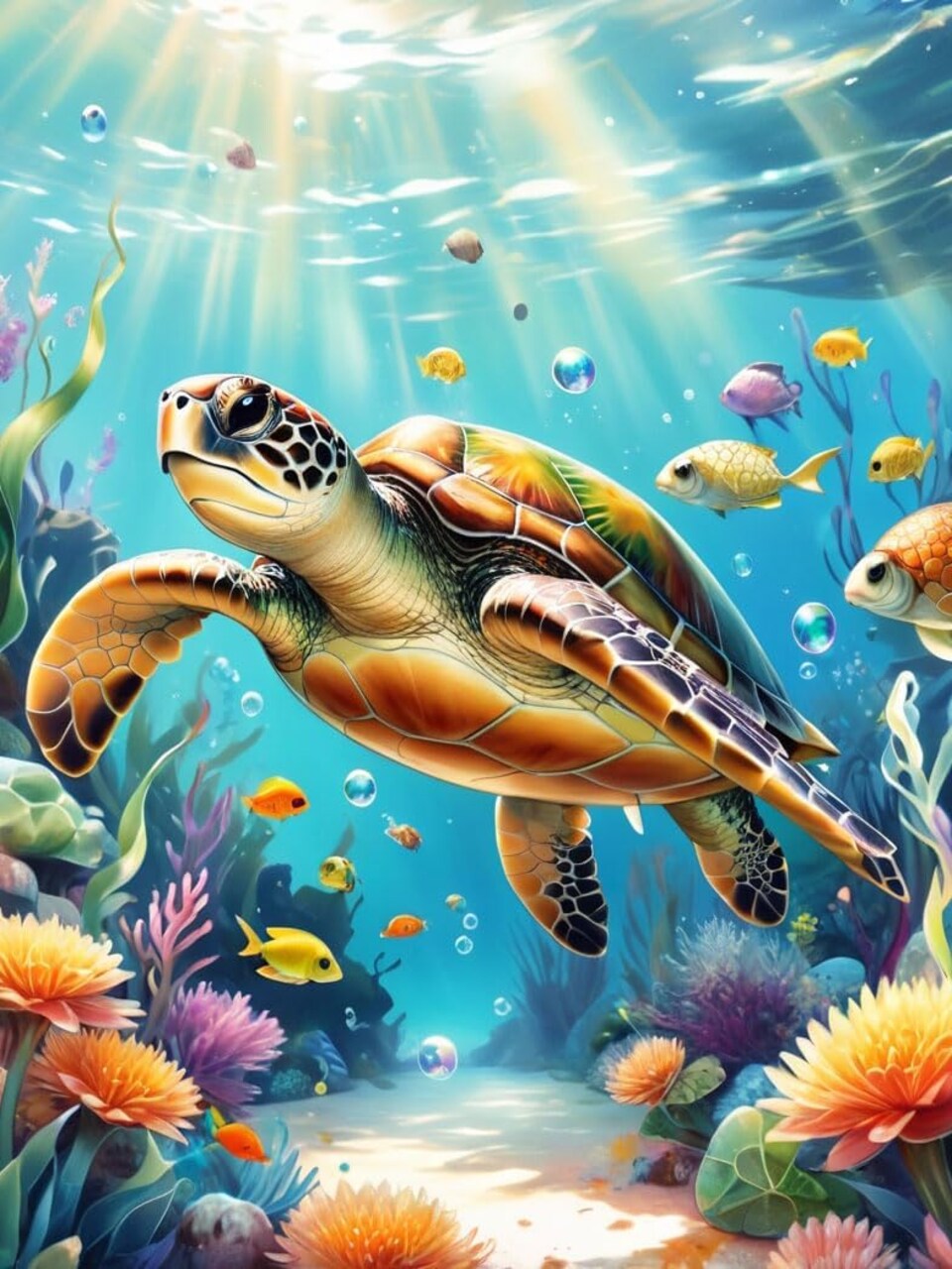 Diamond Art Kits for Adults,Diamond Painting Kits Sea Turtle Diamond Art Kits 5D Diamond Painting Kits for Adults DIY Full Round Drill Carton Diamond Art Pictures for Home Wall Decor 12x16 inch